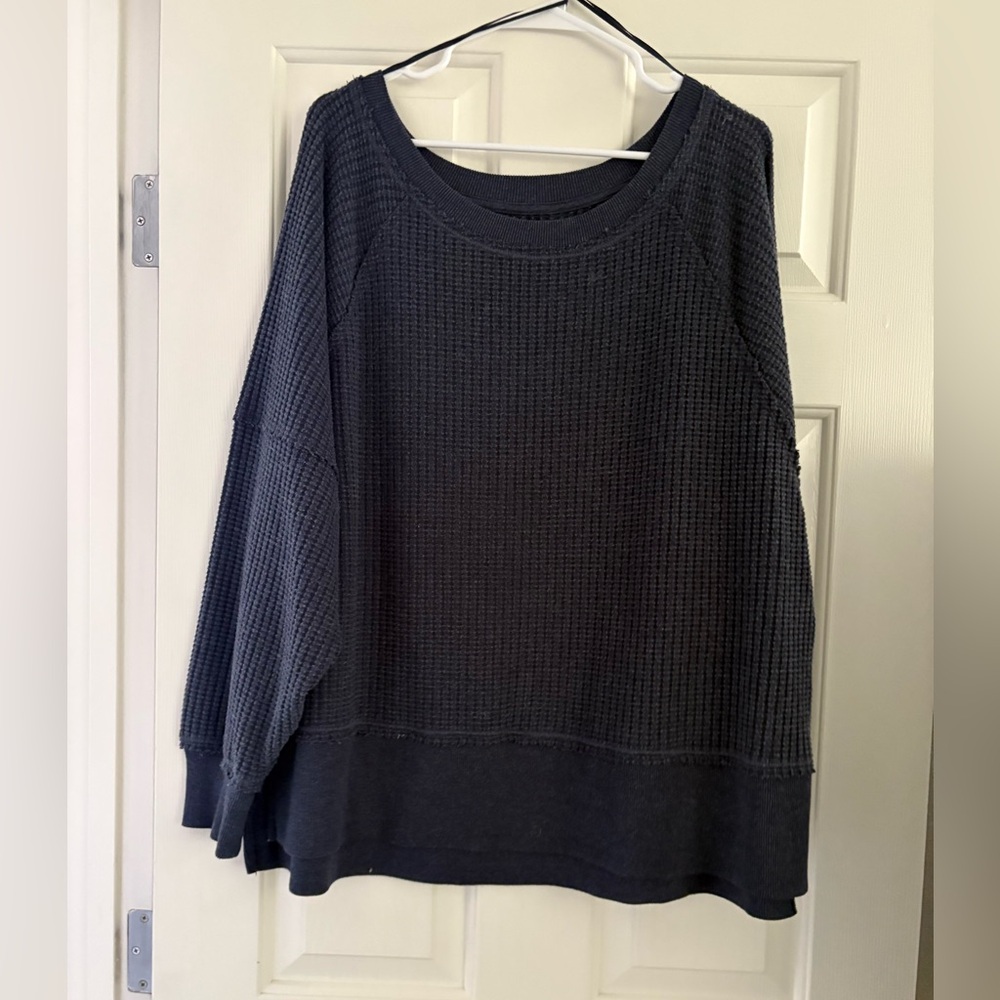 American Eagle Outfitters Navy Waffle-Knit Scoop Neck Sweater